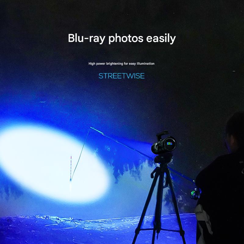 Night fishing light outdoor four-color light source with digital display output fishing light rotating zoom large floodlight portable lamp