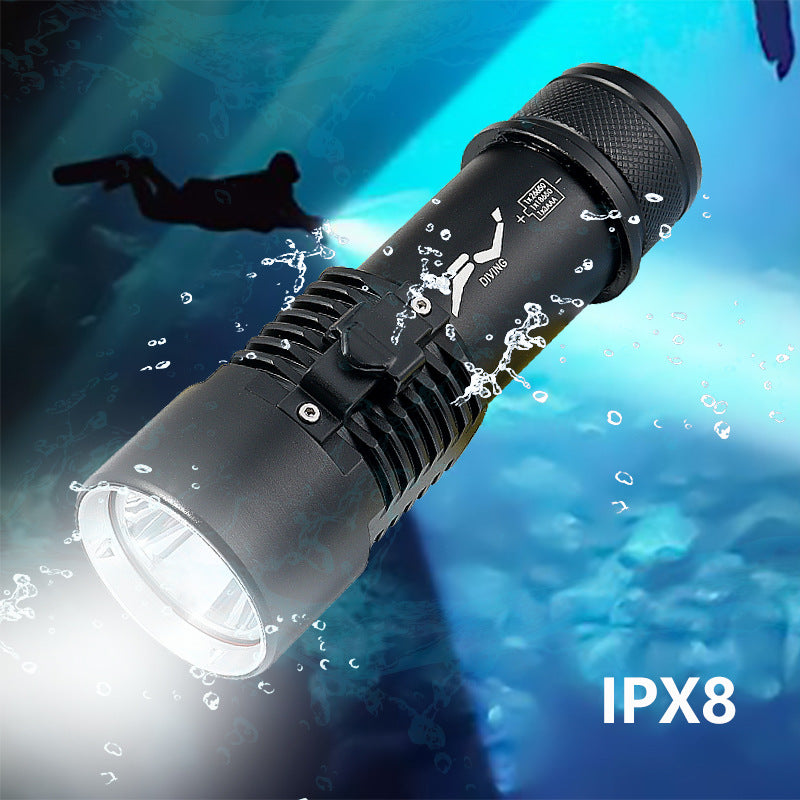 Mini diving flashlight LED outdoor 80 meters diving exploration aluminum alloy strong light flashlight