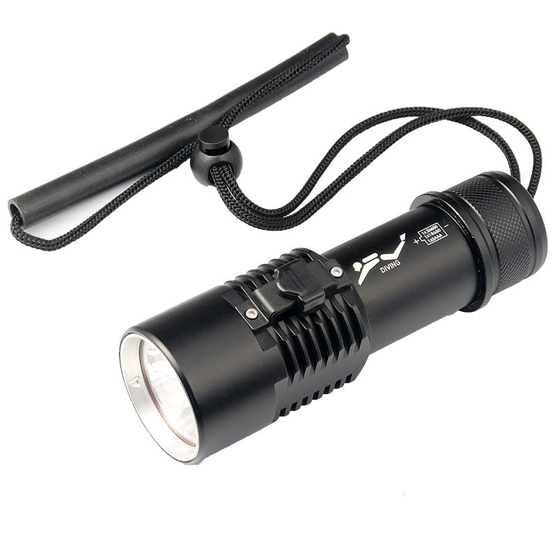 Mini diving flashlight LED outdoor 80 meters diving exploration aluminum alloy strong light flashlight