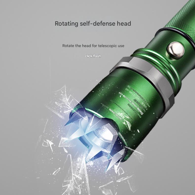 Strong light flashlight with attack head LED rechargeable aluminum alloy flashlight outdoor self-defense flashlight