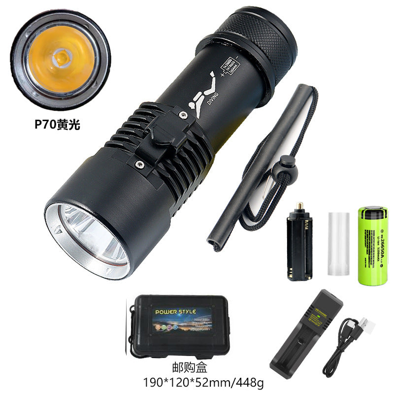 Mini diving flashlight LED outdoor 80 meters diving exploration aluminum alloy strong light flashlight