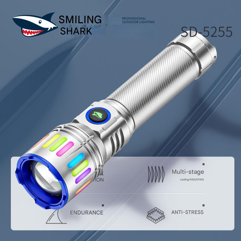 Luminous zoom white laser flashlight with burning lens portable aluminum alloy outdoor flashlight