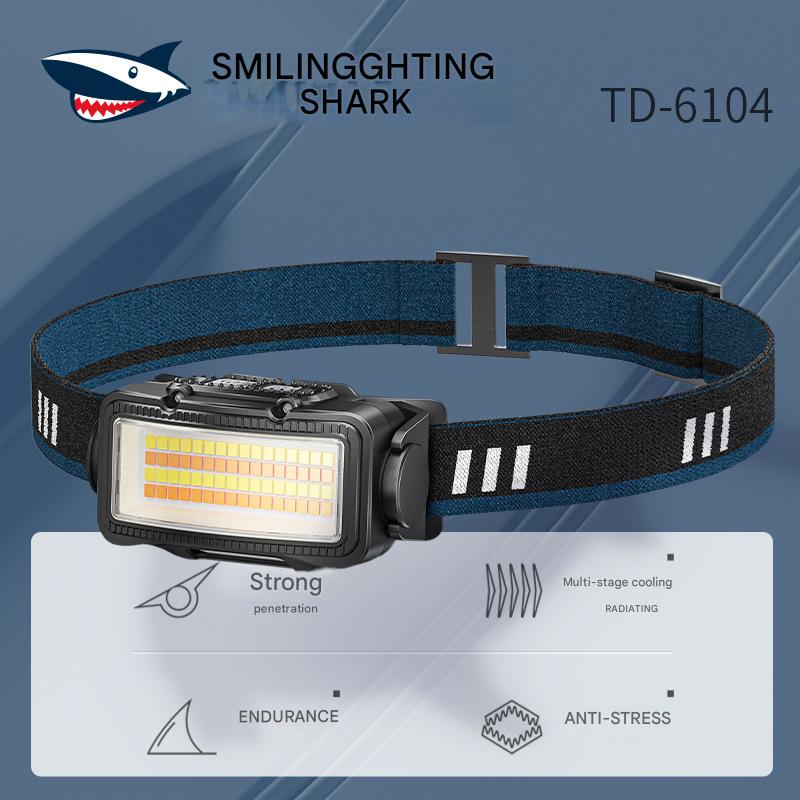 Outdoor lighting strong light induction headlight USB fast charging long-lasting battery life with red light warning floodlight headlight