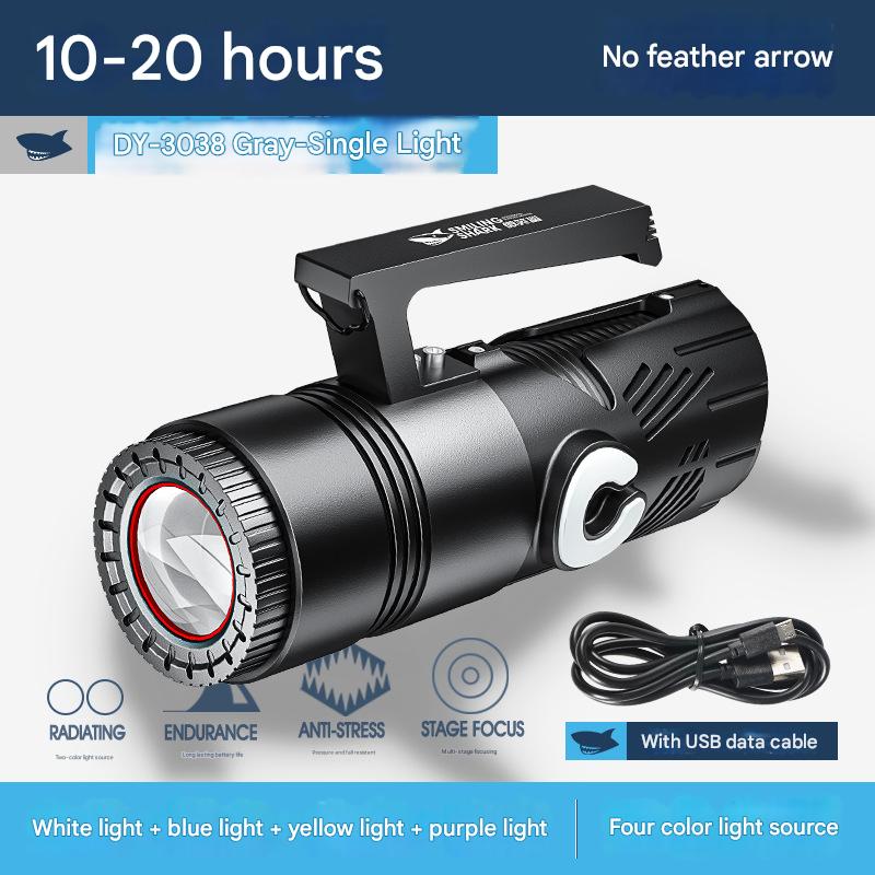 Night fishing light outdoor four-color light source with digital display output fishing light rotating zoom large floodlight portable lamp