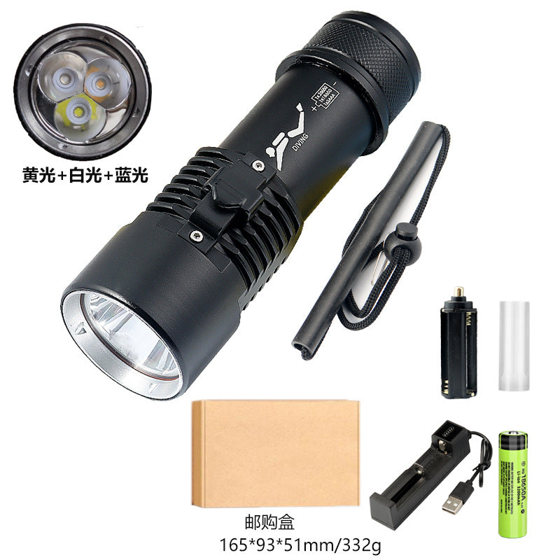 Mini diving flashlight LED outdoor 80 meters diving exploration aluminum alloy strong light flashlight