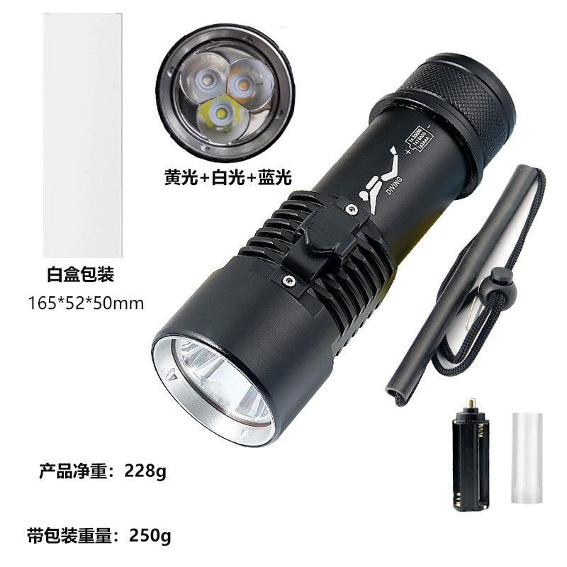 Mini diving flashlight LED outdoor 80 meters diving exploration aluminum alloy strong light flashlight