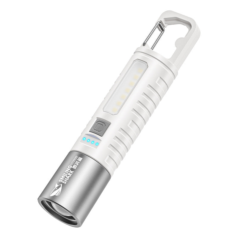 Mini portable three-speed adjustable USB charging flashlight with power display outdoor telescopic zoom floodlight