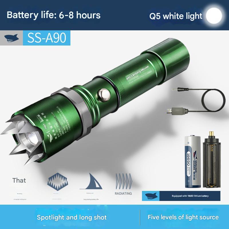 Strong light flashlight with attack head LED rechargeable aluminum alloy flashlight outdoor self-defense flashlight