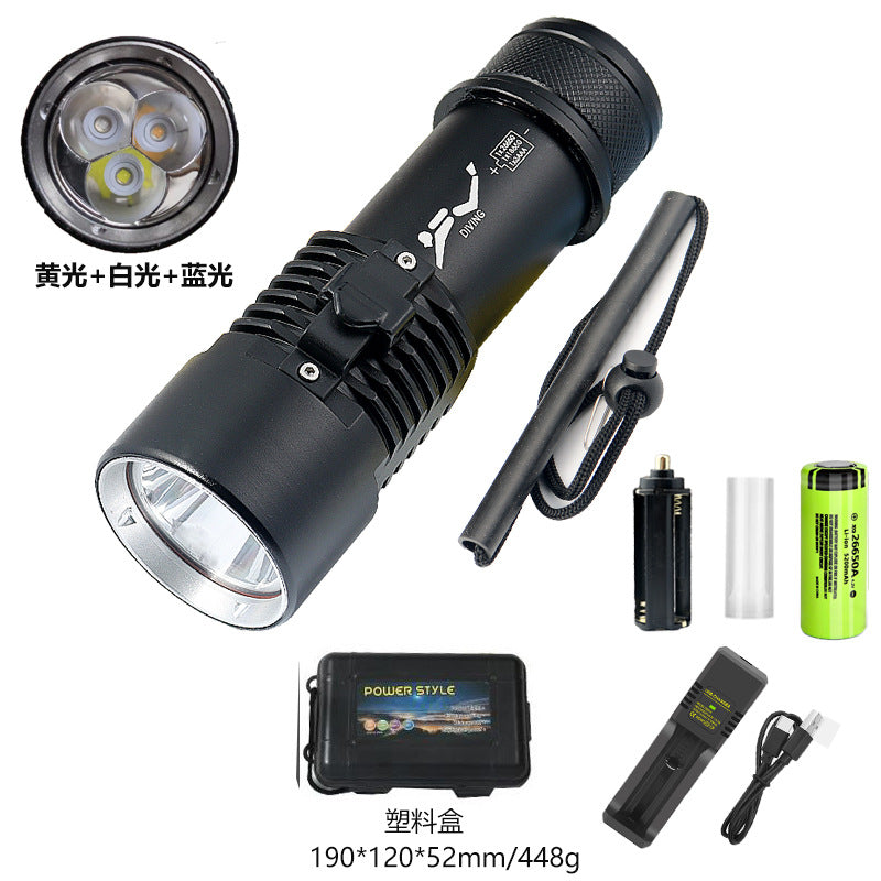 Mini diving flashlight LED outdoor 80 meters diving exploration aluminum alloy strong light flashlight