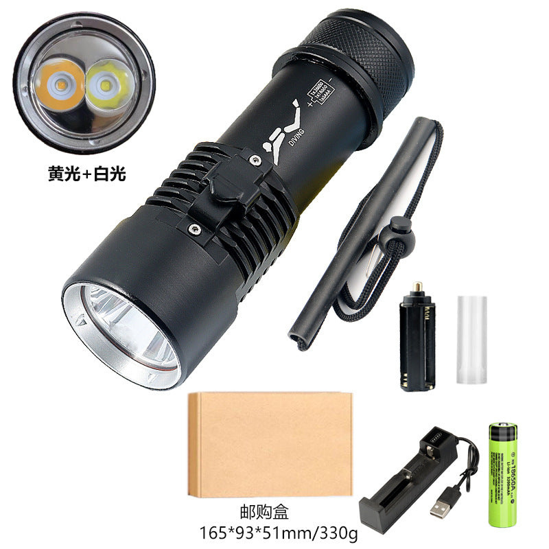 Mini diving flashlight LED outdoor 80 meters diving exploration aluminum alloy strong light flashlight
