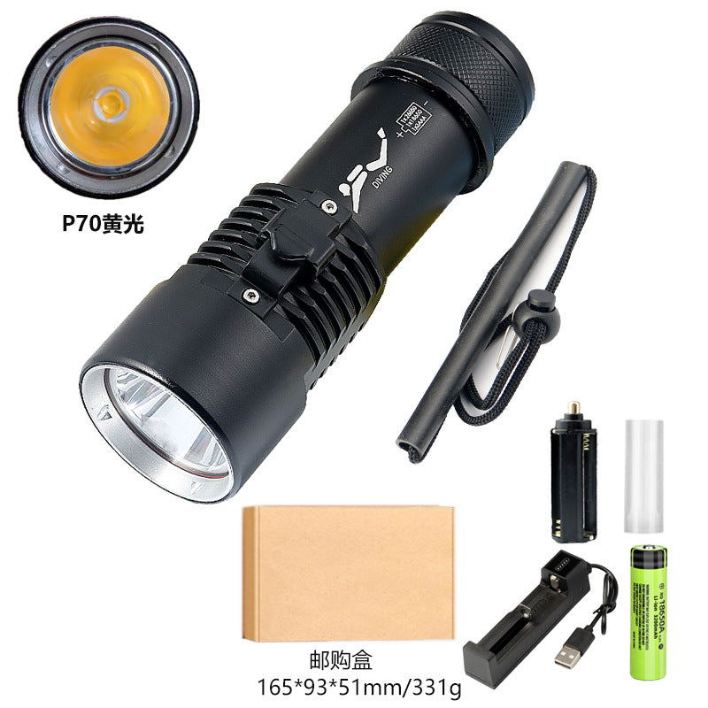 Mini diving flashlight LED outdoor 80 meters diving exploration aluminum alloy strong light flashlight