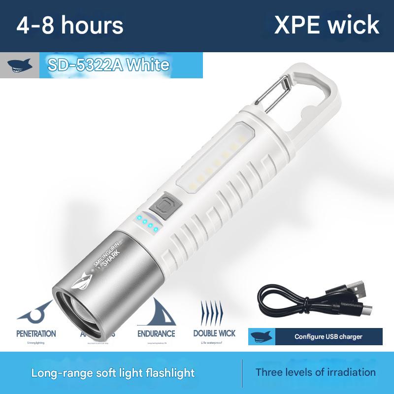 Mini portable three-speed adjustable USB charging flashlight with power display outdoor telescopic zoom floodlight