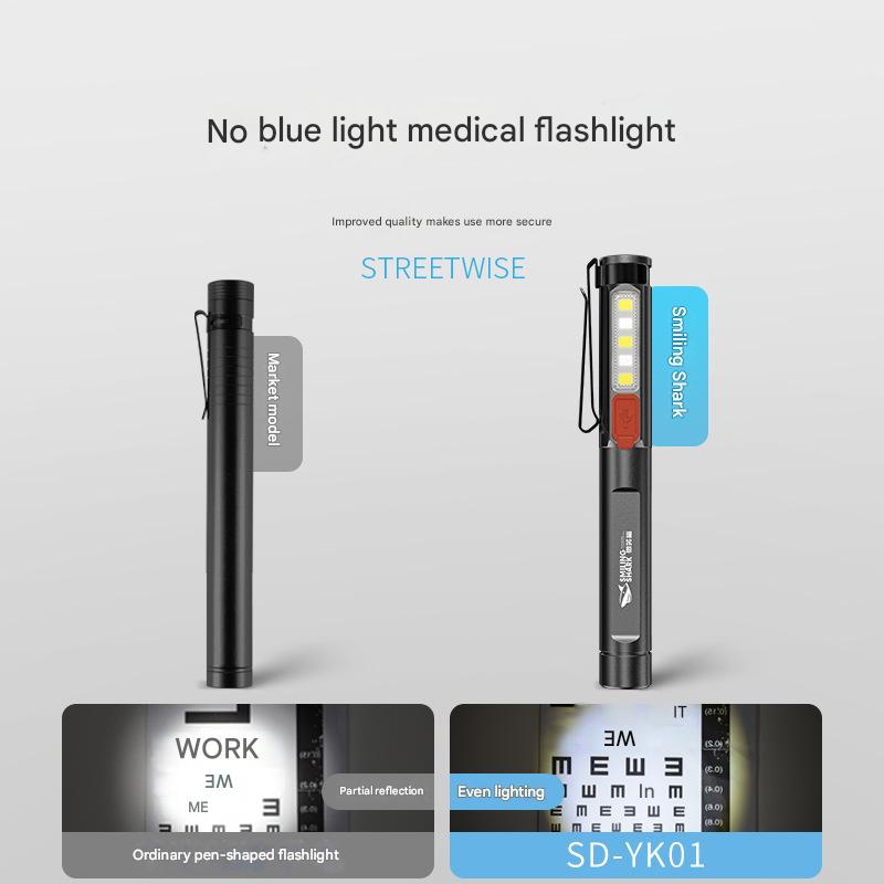 Ophthalmic flashlight Creative two-way pen clip design with measuring ruler Portable flashlight Multi-speed adjustment Medical ophthalmic lamp