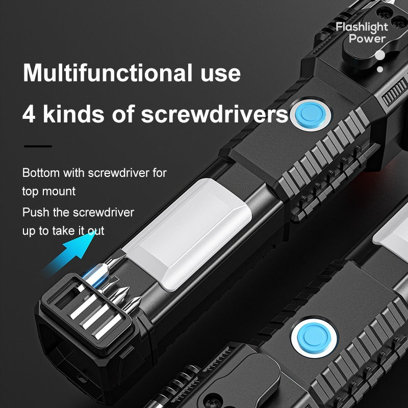 Multi-function flashlight safety hammer car window breaker