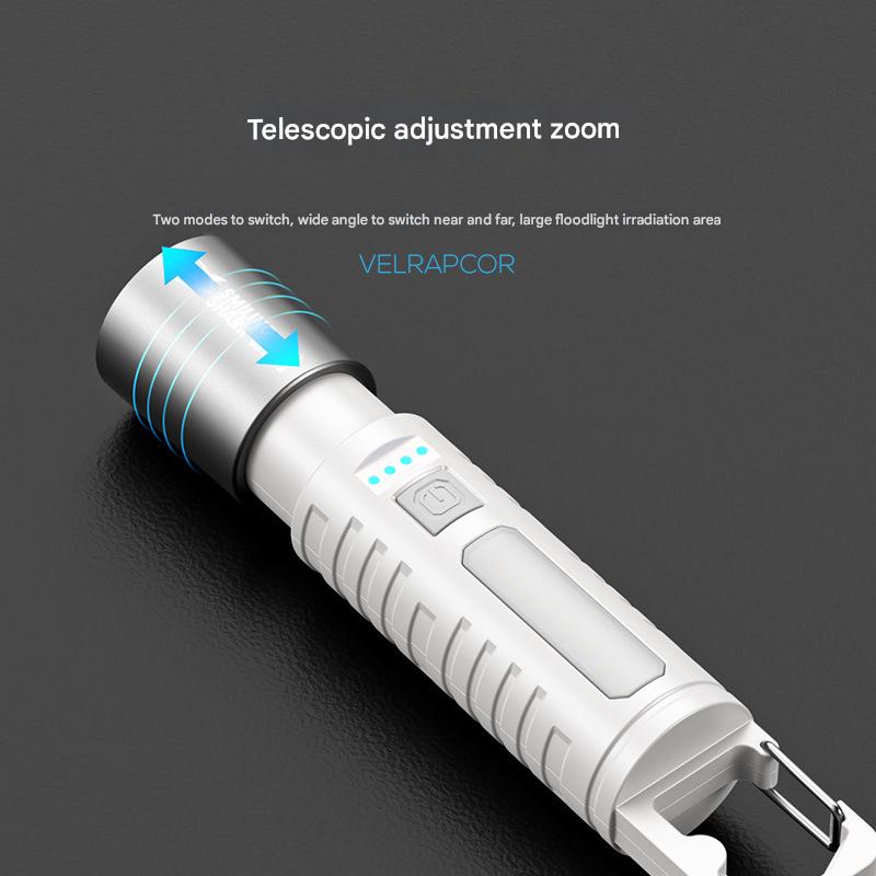 Mini portable three-speed adjustable USB charging flashlight with power display outdoor telescopic zoom floodlight