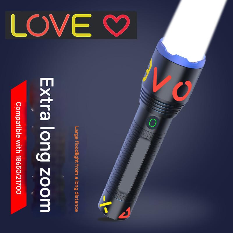 Zoom color fluorescent flashlight strong light super bright long-range long-lasting outdoor LED lighting emergency light