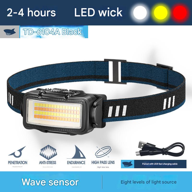 Outdoor lighting strong light induction headlight USB fast charging long-lasting battery life with red light warning floodlight headlight