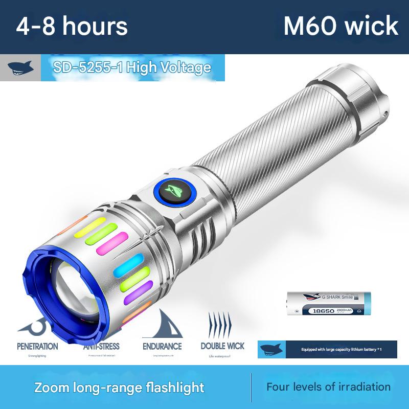 Luminous zoom white laser flashlight with burning lens portable aluminum alloy outdoor flashlight