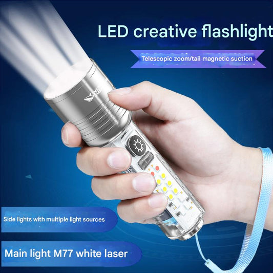 Portable flashlight with high brightness and long range, multi-position adjustable flashlight, multiple light sources, strong magnetic adsorption at the tail