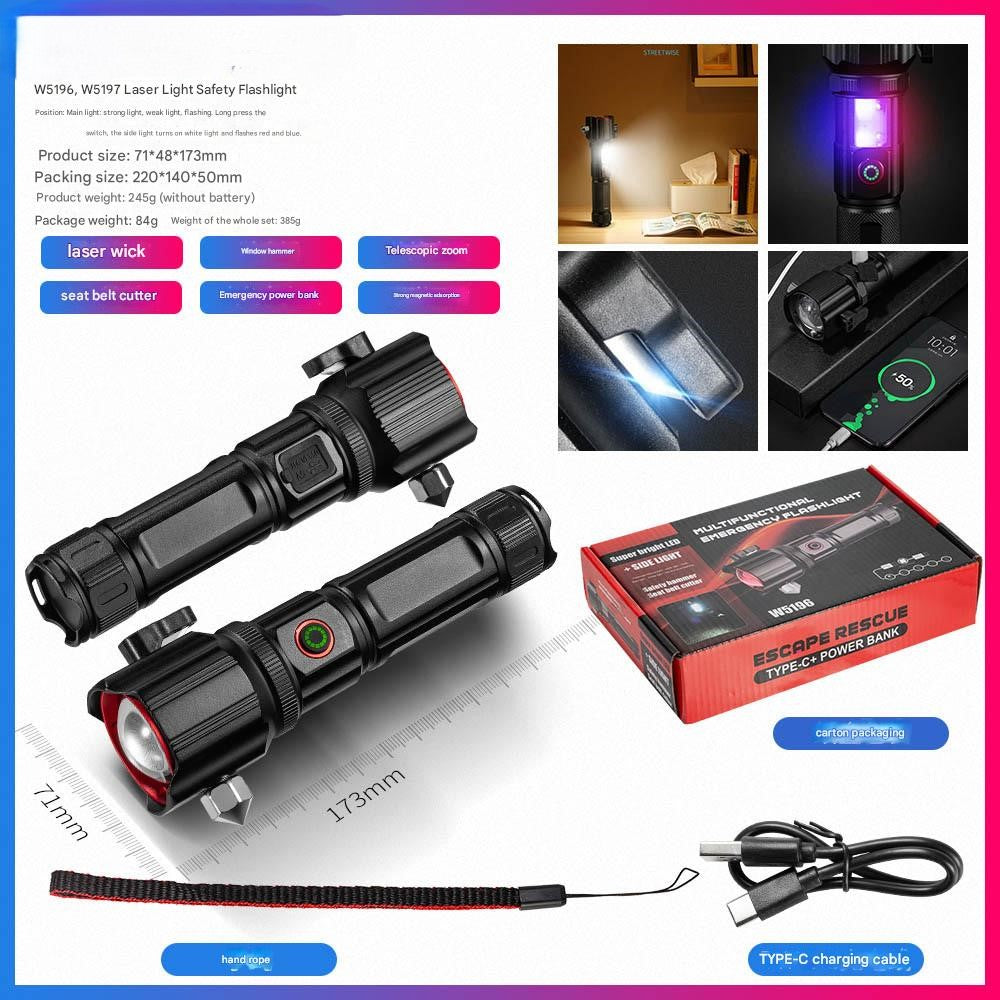Laser flashlight multifunctional seat belt cutting emergency vehicle spare tool flashlight