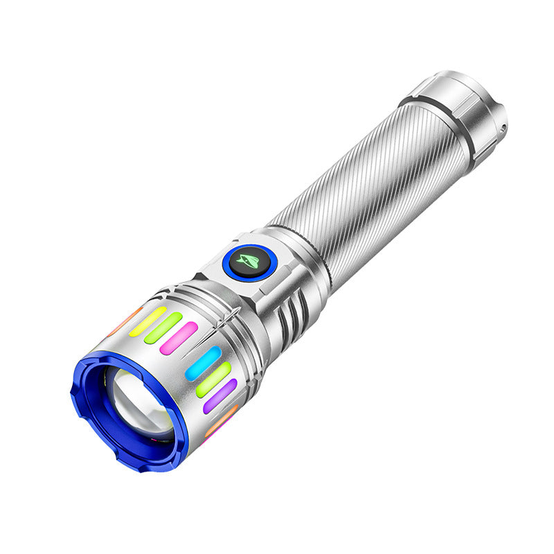 Luminous zoom white laser flashlight with burning lens portable aluminum alloy outdoor flashlight