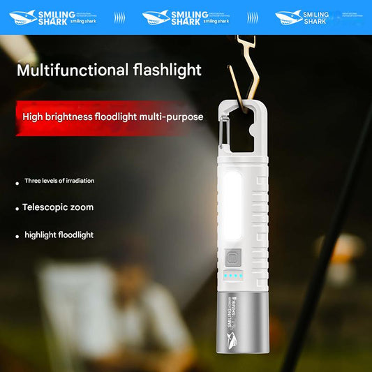 Mini portable three-speed adjustable USB charging flashlight with power display outdoor telescopic zoom floodlight