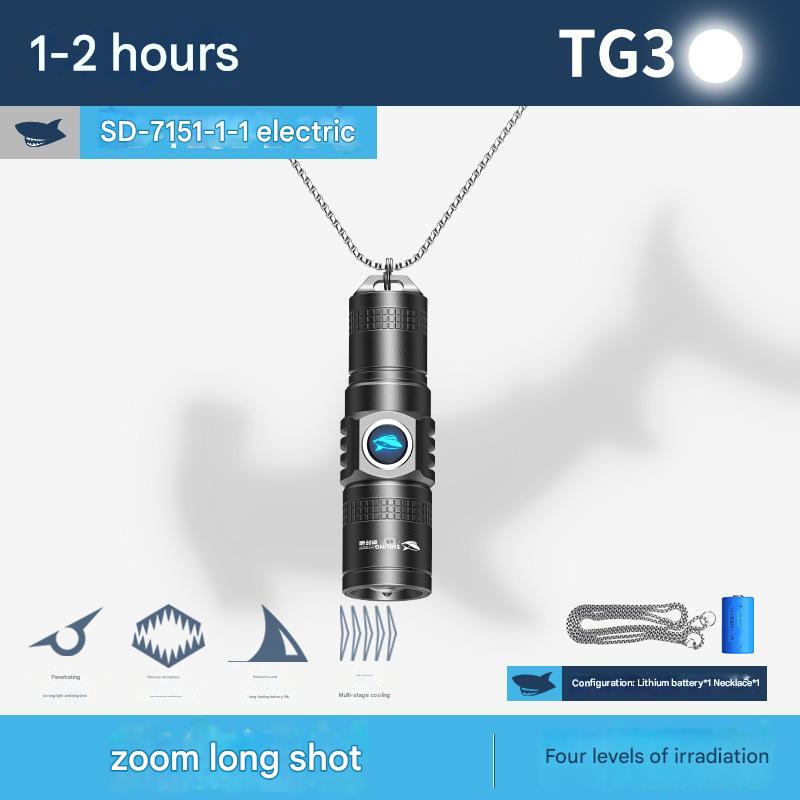 Mini Flashlight Strong Light Rechargeable Necklace Small Portable Multifunctional Outdoor Long-range Flashlight