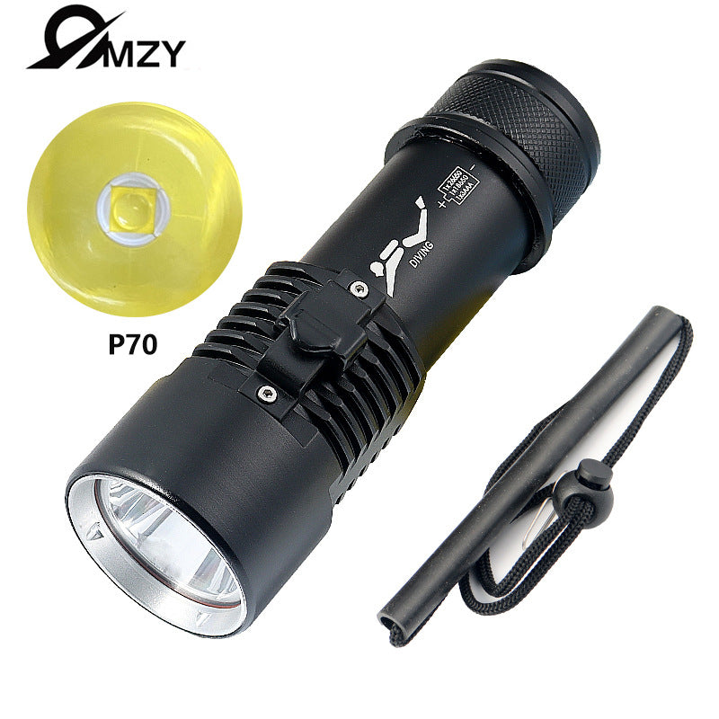 Mini diving flashlight LED outdoor 80 meters diving exploration aluminum alloy strong light flashlight