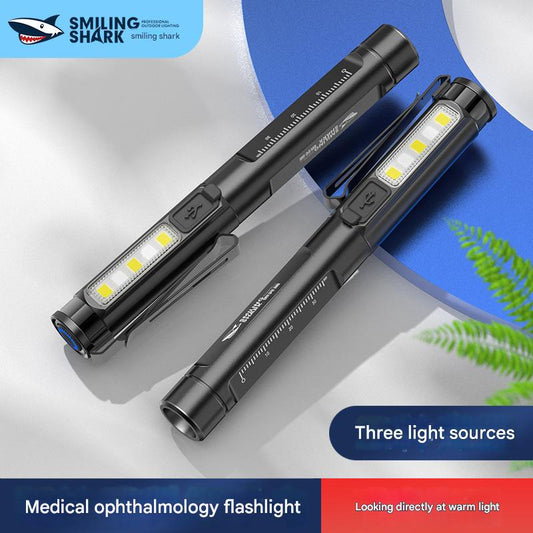 Ophthalmic flashlight Creative two-way pen clip design with measuring ruler Portable flashlight Multi-speed adjustment Medical ophthalmic lamp