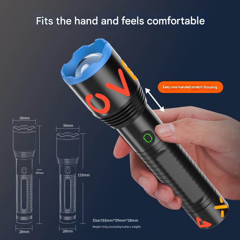 Zoom color fluorescent flashlight strong light super bright long-range long-lasting outdoor LED lighting emergency light
