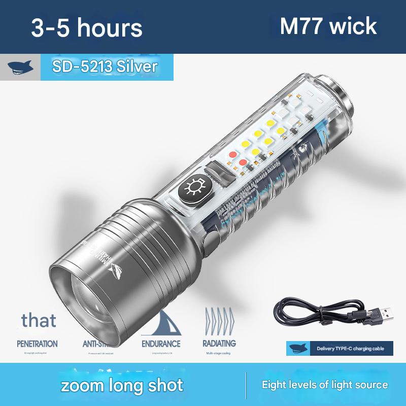 Portable flashlight with high brightness and long range, multi-position adjustable flashlight, multiple light sources, strong magnetic adsorption at the tail