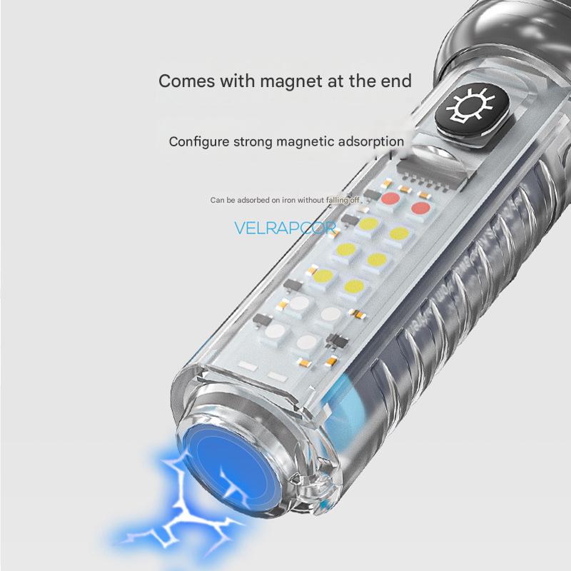 Portable flashlight with high brightness and long range, multi-position adjustable flashlight, multiple light sources, strong magnetic adsorption at the tail