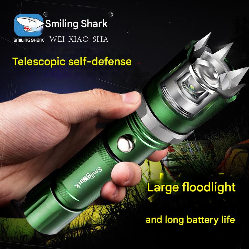 Strong light flashlight with attack head LED rechargeable aluminum alloy flashlight outdoor self-defense flashlight