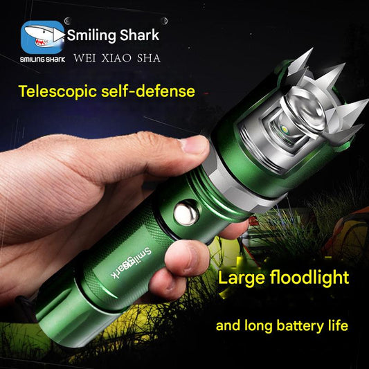 Strong light flashlight with attack head LED rechargeable aluminum alloy flashlight outdoor self-defense flashlight