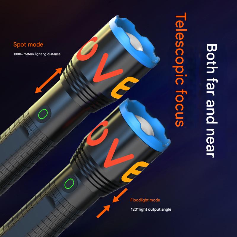 Zoom color fluorescent flashlight strong light super bright long-range long-lasting outdoor LED lighting emergency light