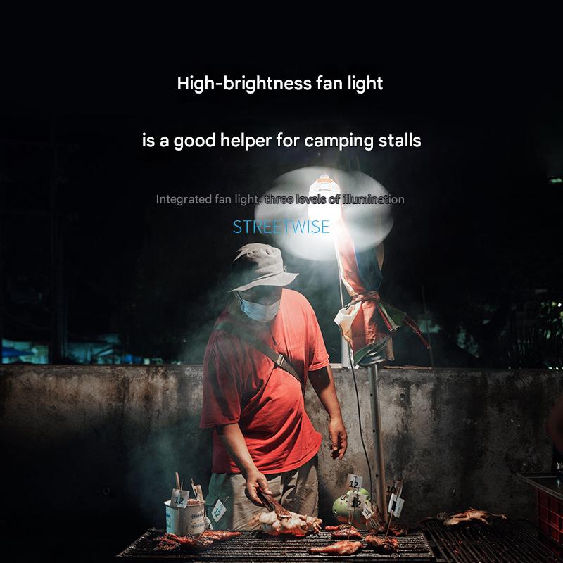Outdoor camping strong light fan light multifunctional home hanging fan with electric display emergency camp fan light