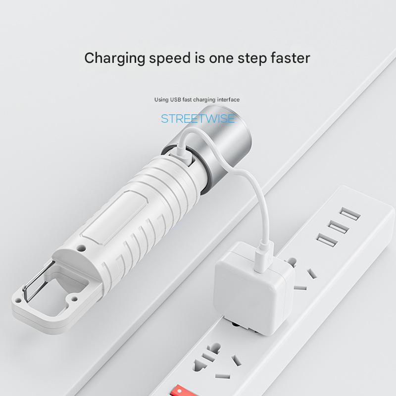 Mini portable three-speed adjustable USB charging flashlight with power display outdoor telescopic zoom floodlight