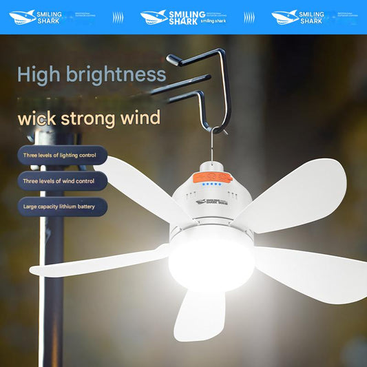 Outdoor camping strong light fan light multifunctional home hanging fan with electric display emergency camp fan light